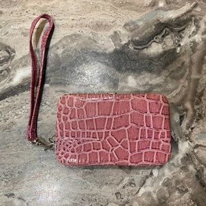 Pink wristlet wallet croc embossed